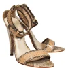 Oscar de la Renta - Tan Snakeskin Anklestrap Sandals Sz 5
