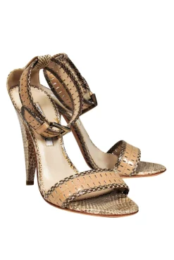 Oscar de la Renta - Tan Snakeskin Anklestrap Sandals Sz 5