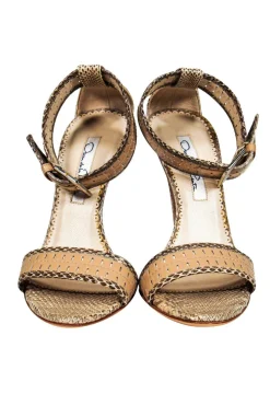 Oscar de la Renta - Tan Snakeskin Anklestrap Sandals Sz 5