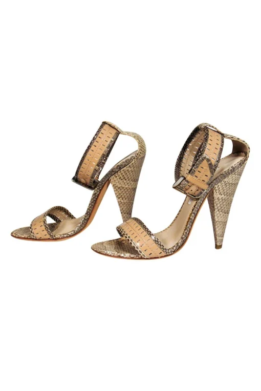 Oscar de la Renta - Tan Snakeskin Anklestrap Sandals Sz 5