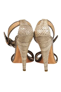 Oscar de la Renta - Tan Snakeskin Anklestrap Sandals Sz 5