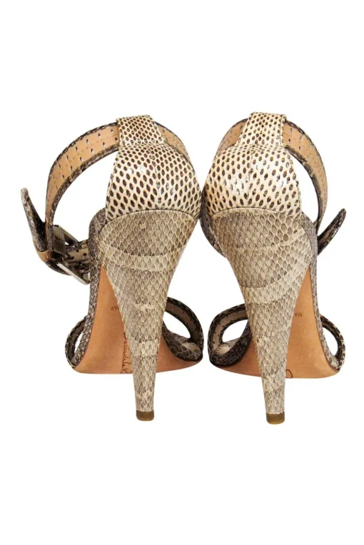 Oscar de la Renta - Tan Snakeskin Anklestrap Sandals Sz 5