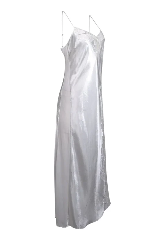 Oscar de la Renta - White Sleeveless Lace Applique Slip Dress Sz M