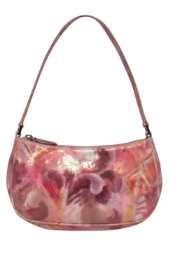 Osprey London - Pink Leather Metallic Paisley Print Baguette