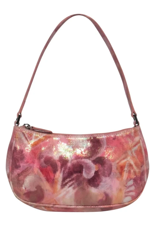 Osprey London - Pink Leather Metallic Paisley Print Baguette