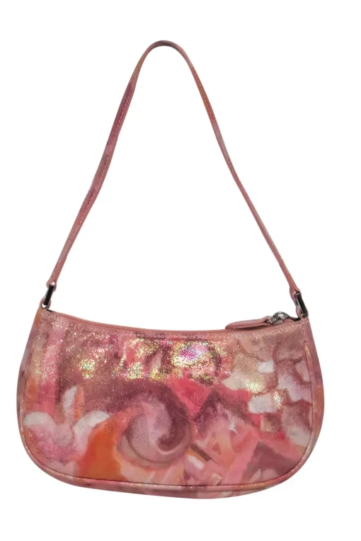 Osprey London - Pink Leather Metallic Paisley Print Baguette