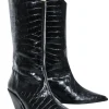 & Other Stories - Black Croc Embossed Leather Cowboy Boots Sz 9.5