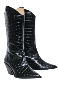 & Other Stories - Black Croc Embossed Leather Cowboy Boots Sz 9.5