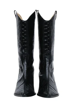 & Other Stories - Black Croc Embossed Leather Cowboy Boots Sz 9.5