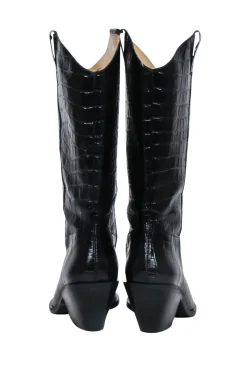 & Other Stories - Black Croc Embossed Leather Cowboy Boots Sz 9.5