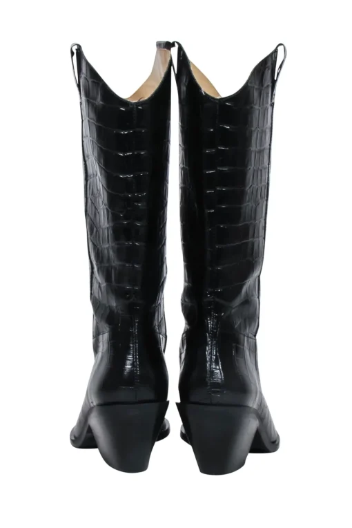 & Other Stories - Black Croc Embossed Leather Cowboy Boots Sz 9.5