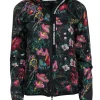 Paco Rabanne - Black & Multicolored Floral Print Zip-Up Hooded Nylon Windbreaker Sz M