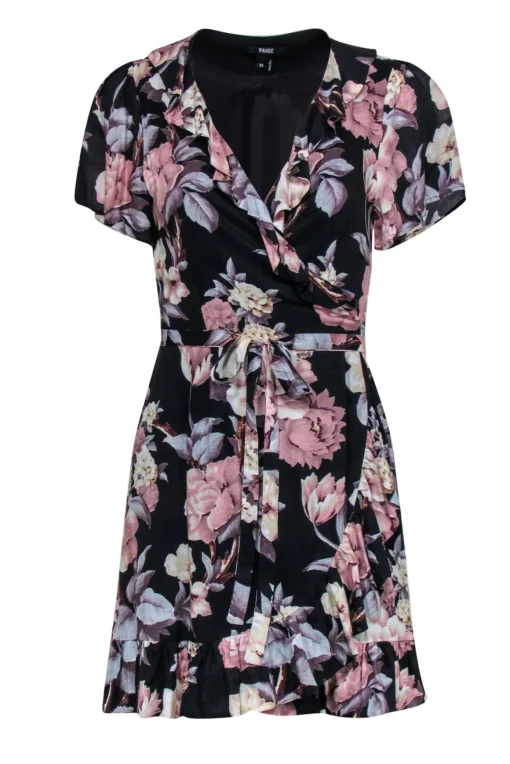 Paige - Black & Pink Floral Print Wrap Dress Sz XS