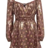 Paige - Copper Rose Gold Floral Print Smocked Waist Dress Sz M