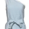 Paige - Light Wash Chambray One-Shoulder Fringe "Emanuelle" Tank w/ Belt Sz XS