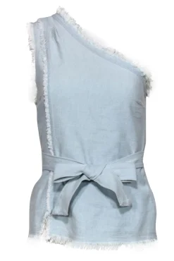 Paige - Light Wash Chambray One-Shoulder Fringe "Emanuelle" Tank w/ Belt Sz XS