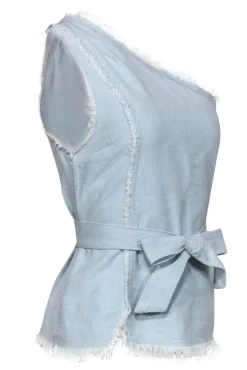 Paige - Light Wash Chambray One-Shoulder Fringe "Emanuelle" Tank w/ Belt Sz XS