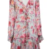 Paige - Mint Green w/ Pink Floral Print Silk Chiffon Dress Sz S