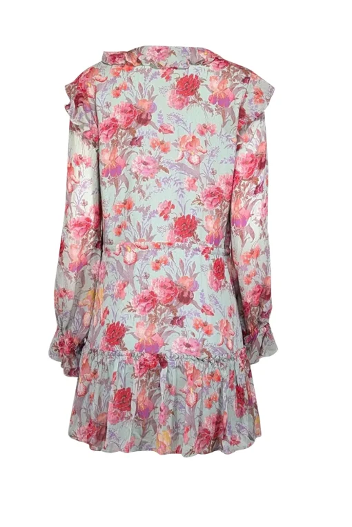 Paige - Mint Green w/ Pink Floral Print Silk Chiffon Dress Sz S