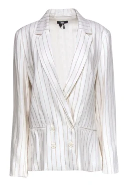 Paige - White Metallic Pinstripe Double Breasted Linen Blazer Sz L