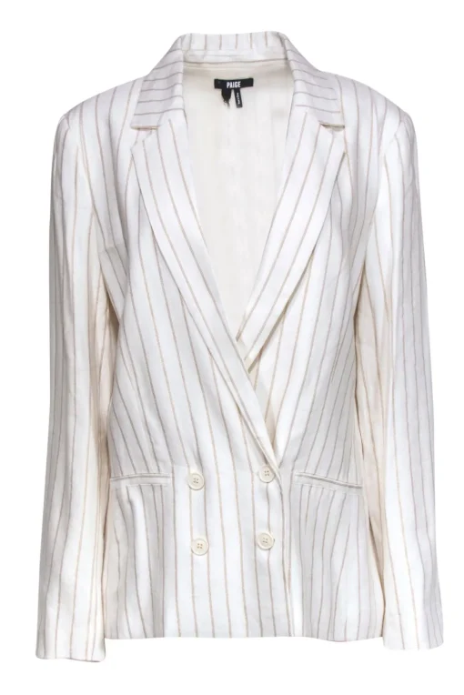 Paige - White Metallic Pinstripe Double Breasted Linen Blazer Sz L