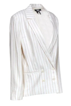 Paige - White Metallic Pinstripe Double Breasted Linen Blazer Sz L