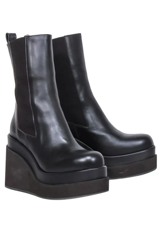 Paloma Barcelo - Espresso Brown Leather Platform Boots Sz 8.5