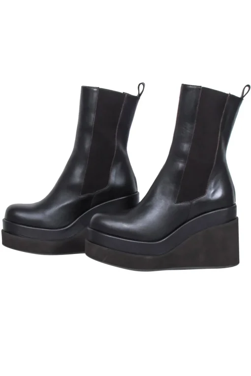 Paloma Barcelo - Espresso Brown Leather Platform Boots Sz 8.5