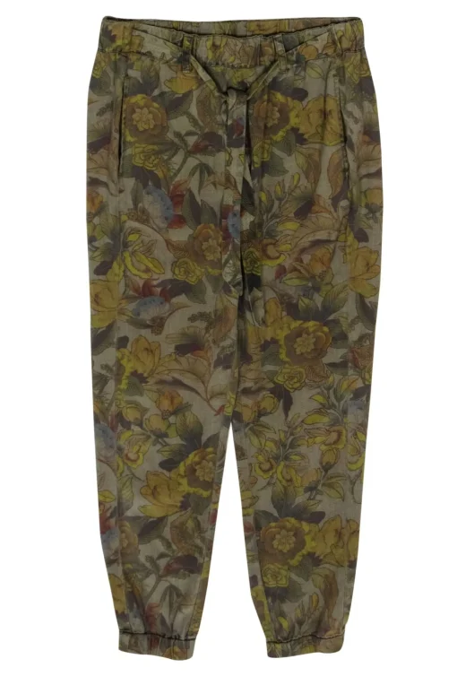 Pam & Gela - Olive Green Floral Print Tie Waist Joggers Sz S