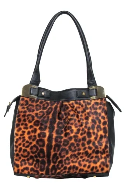 Paolo Masi - Brown & Black Calf Hair & Leather Leopard Print Shoulder Bag