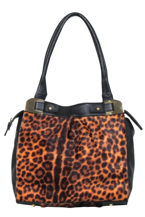 Paolo Masi - Brown & Black Calf Hair & Leather Leopard Print Shoulder Bag
