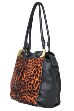 Paolo Masi - Brown & Black Calf Hair & Leather Leopard Print Shoulder Bag