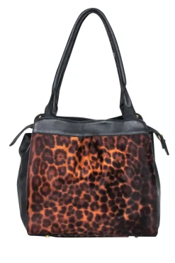 Paolo Masi - Brown & Black Calf Hair & Leather Leopard Print Shoulder Bag