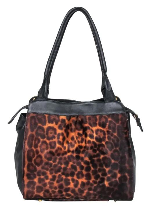 Paolo Masi - Brown & Black Calf Hair & Leather Leopard Print Shoulder Bag