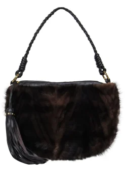 Paolo Masi - Brown Leather Shoulder Bag w/ Mink Fur