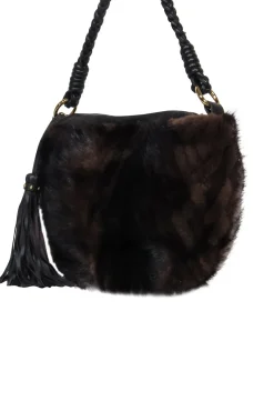 Paolo Masi - Brown Leather Shoulder Bag w/ Mink Fur