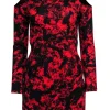 Parker - Black & Red Floral Print Cold Shoulder Bodycon Dress Sz M