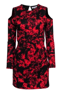 Parker - Black & Red Floral Print Cold Shoulder Bodycon Dress Sz M