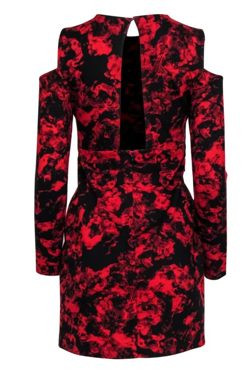 Parker - Black & Red Floral Print Cold Shoulder Bodycon Dress Sz M