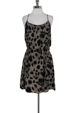 Parker - Black & Tan Printed Ruffle Dress Sz L