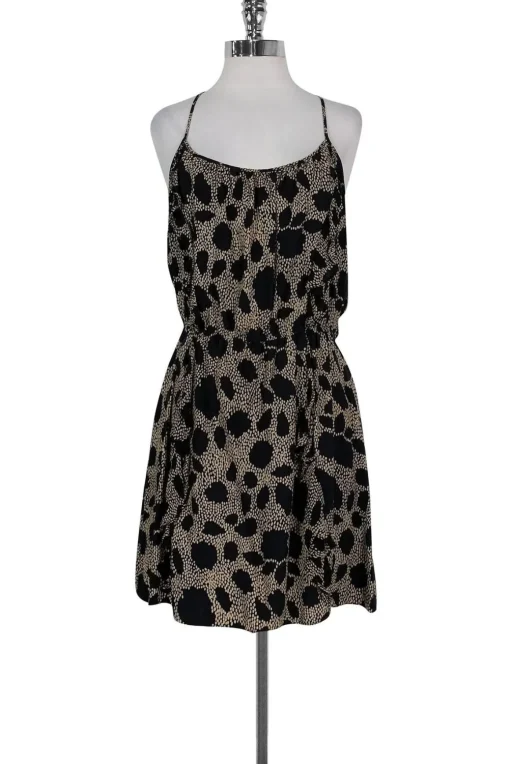 Parker - Black & Tan Printed Ruffle Dress Sz L