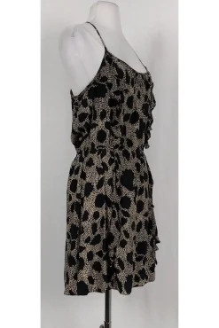 Parker - Black & Tan Printed Ruffle Dress Sz L