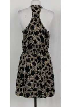 Parker - Black & Tan Printed Ruffle Dress Sz L