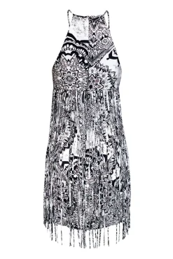 Parker - Black & White Fringe Dress Sz XS