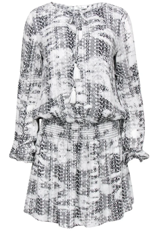 Parker - Black & White Geometric Print Shift Dress Sz M
