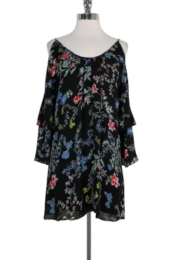 Parker - Black Cold Shoulder Floral Dress Sz XS