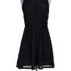 Parker - Black Mesh Striped Flared Dress Sz S
