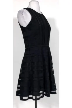 Parker - Black Mesh Striped Flared Dress Sz S