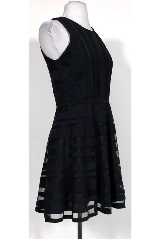 Parker - Black Mesh Striped Flared Dress Sz S