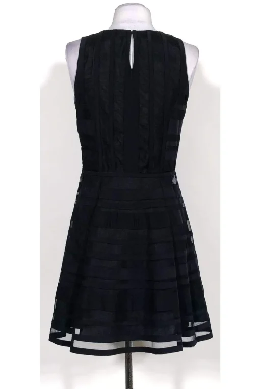 Parker - Black Mesh Striped Flared Dress Sz S